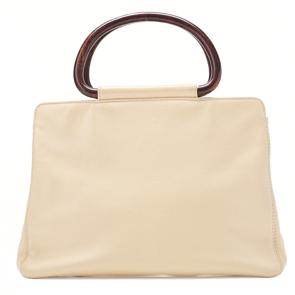 CHANEL Coco Mark Wood Pattern Handbag Caviar Skin Beige Gold-Tone Hardware, Pre-Owned