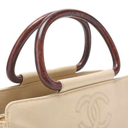 CHANEL Coco Mark Wood Pattern Handbag Caviar Skin Beige Gold-Tone Hardware, Pre-Owned