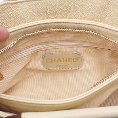 CHANEL Coco Mark Wood Pattern Handbag Caviar Skin Beige Gold-Tone Hardware, Pre-Owned
