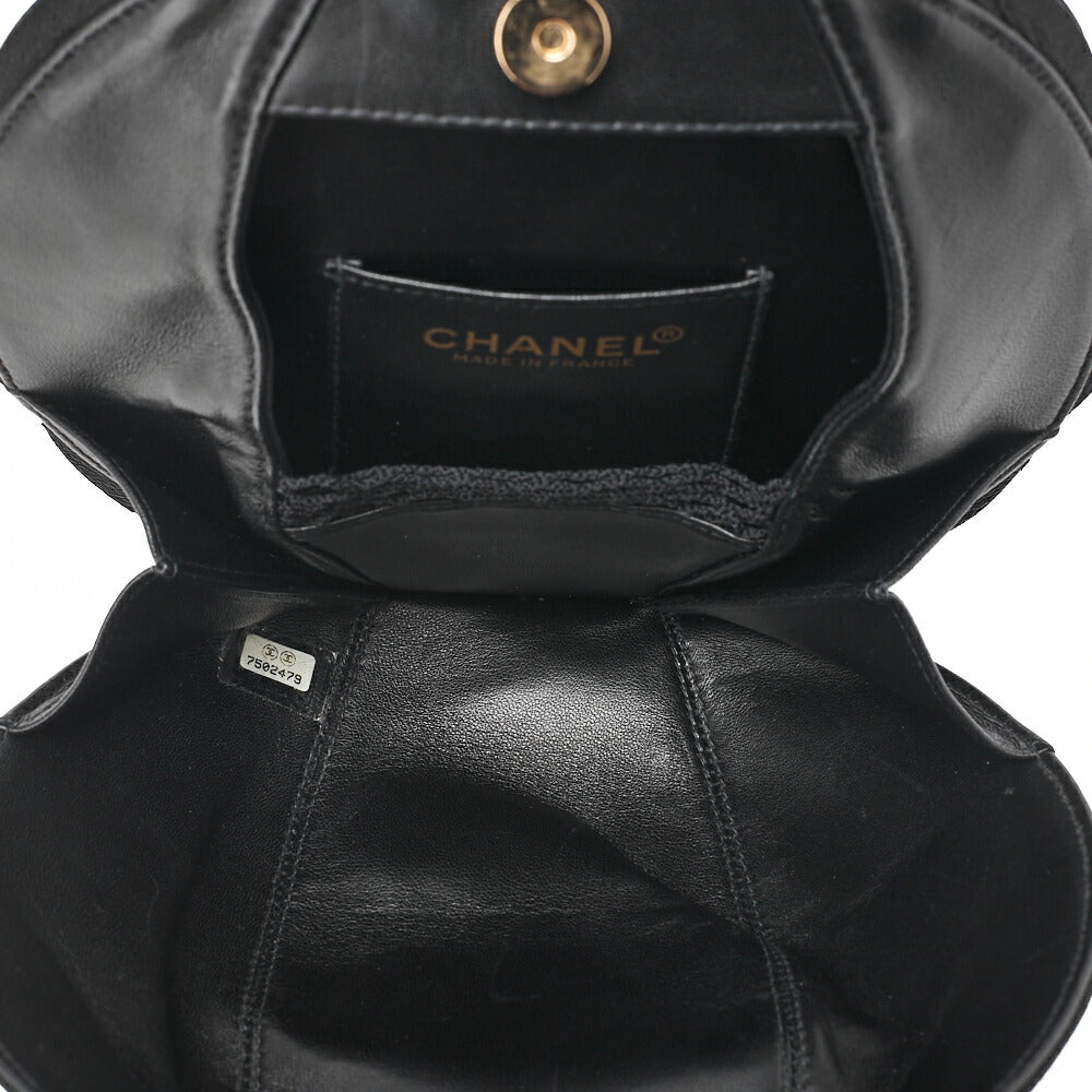 CHANEL Logo Camellia Pattern Chain Shoulder Satin x Leather Black Gold-Tone Hardware, Pre-Owned