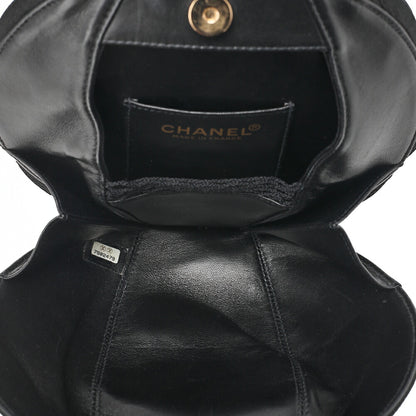 CHANEL Logo Camellia Pattern Chain Shoulder Satin x Leather Black Gold-Tone Hardware, Pre-Owned