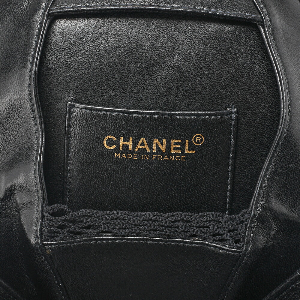 CHANEL Logo Camellia Pattern Chain Shoulder Satin x Leather Black Gold-Tone Hardware, Pre-Owned
