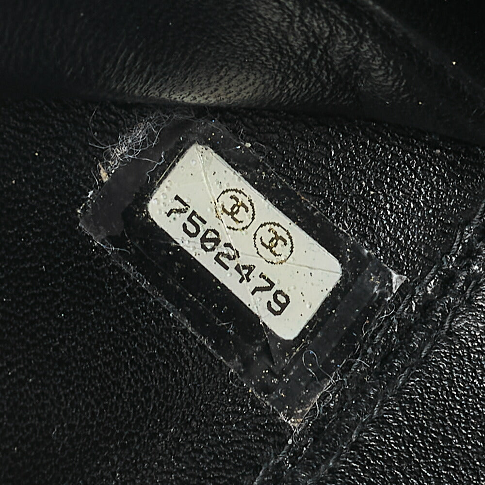 CHANEL Logo Camellia Pattern Chain Shoulder Satin x Leather Black Gold-Tone Hardware, Pre-Owned