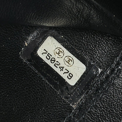 CHANEL Logo Camellia Pattern Chain Shoulder Satin x Leather Black Gold-Tone Hardware, Pre-Owned