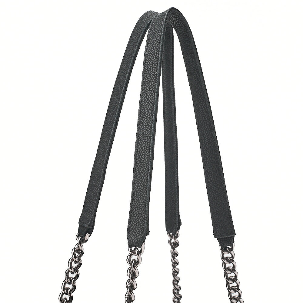 CHANEL Matelasse Cocomark Double Chain Shoulder Bag Caviar Skin Black Silver -Tone Hardware, Pre-Owned