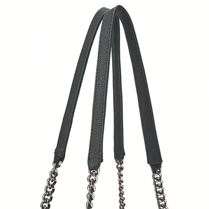 CHANEL Matelasse Cocomark Double Chain Shoulder Bag Caviar Skin Black Silver -Tone Hardware, Pre-Owned