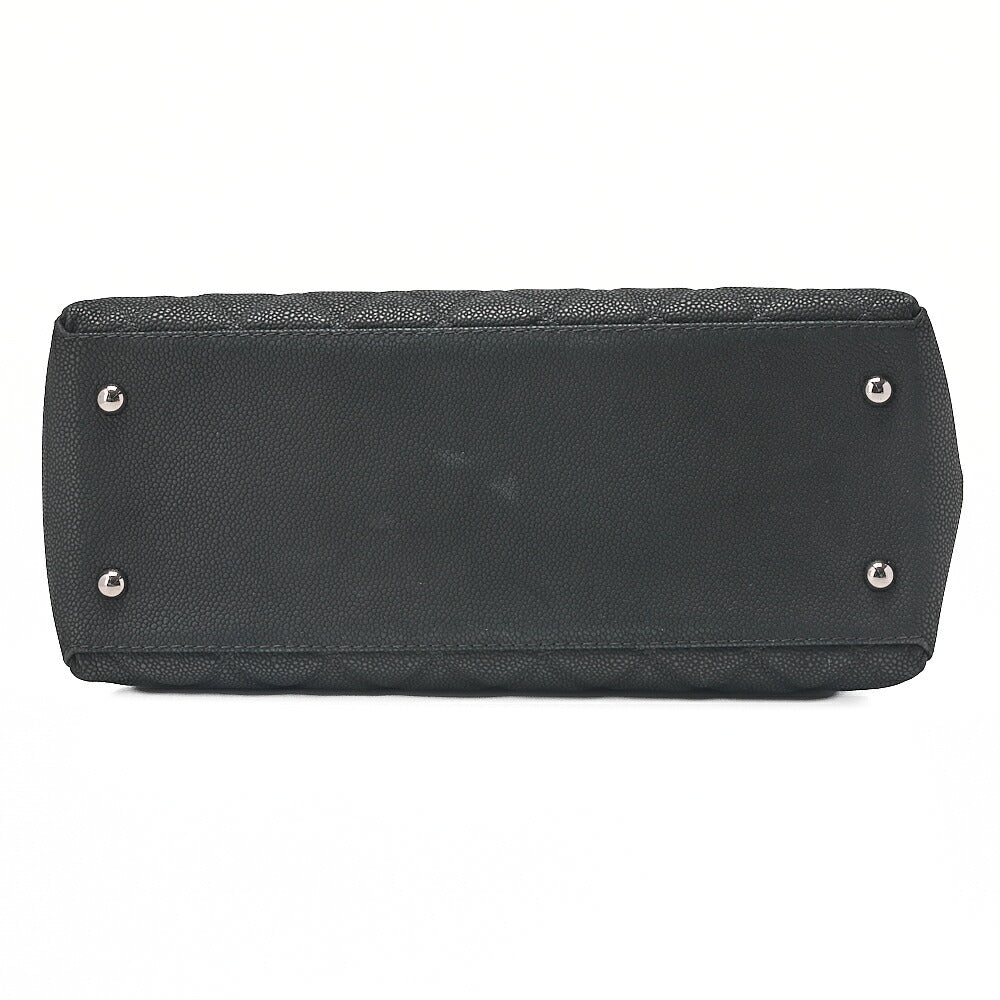 CHANEL Matelasse Cocomark Double Chain Shoulder Bag Caviar Skin Black Silver -Tone Hardware, Pre-Owned