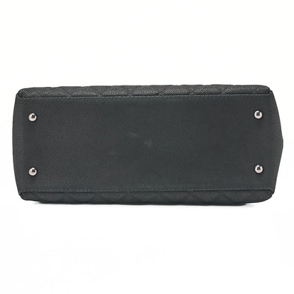 CHANEL Matelasse Cocomark Double Chain Shoulder Bag Caviar Skin Black Silver -Tone Hardware, Pre-Owned