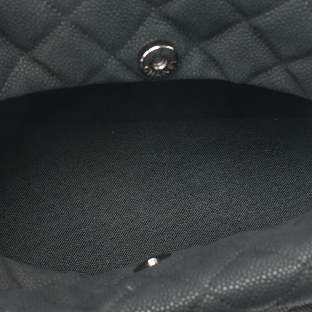 CHANEL Matelasse Cocomark Double Chain Shoulder Bag Caviar Skin Black Silver -Tone Hardware, Pre-Owned