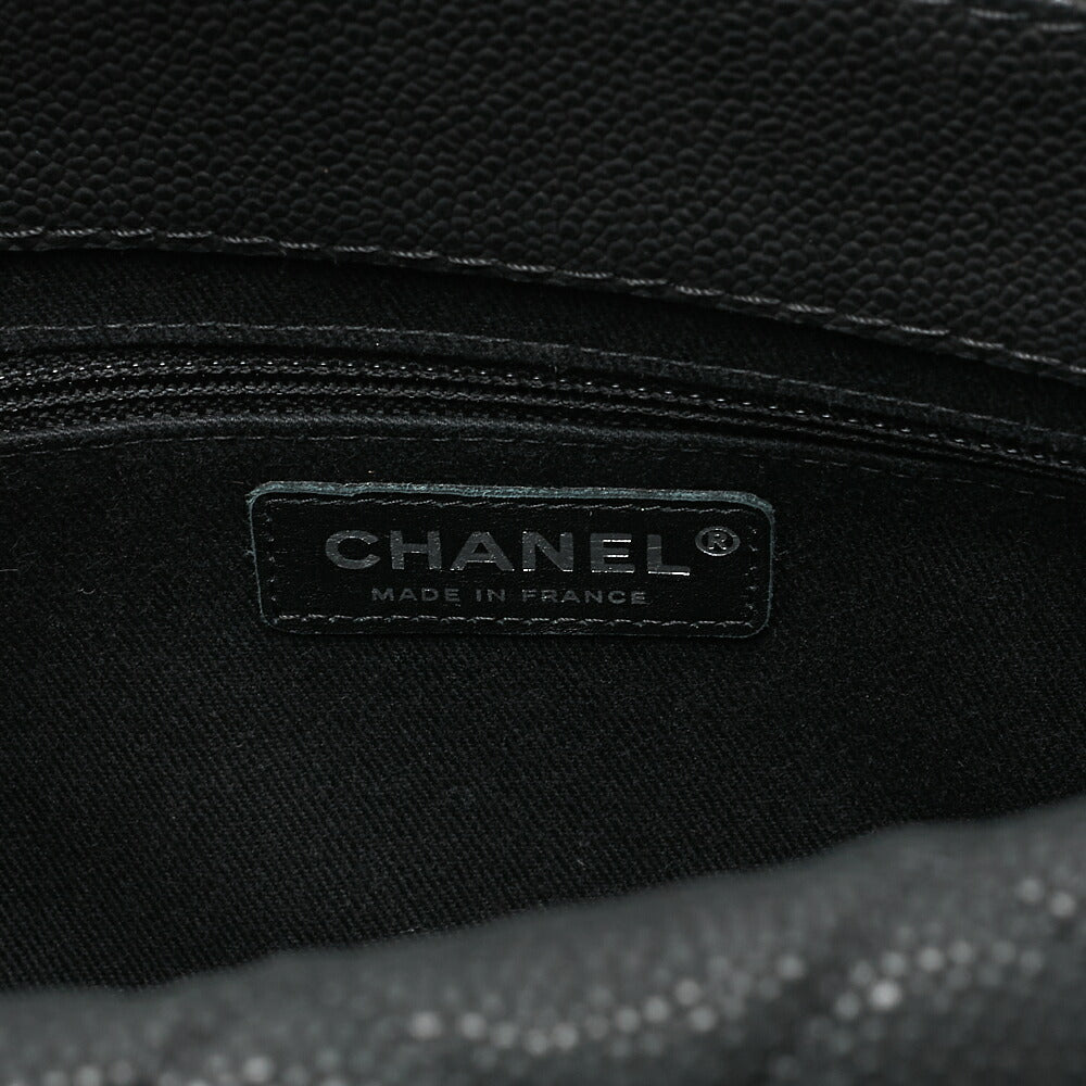 CHANEL Matelasse Cocomark Double Chain Shoulder Bag Caviar Skin Black Silver -Tone Hardware, Pre-Owned