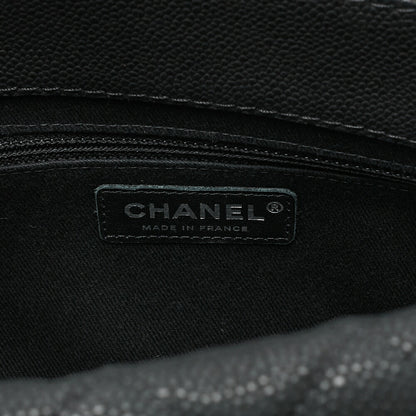 CHANEL Matelasse Cocomark Double Chain Shoulder Bag Caviar Skin Black Silver -Tone Hardware, Pre-Owned