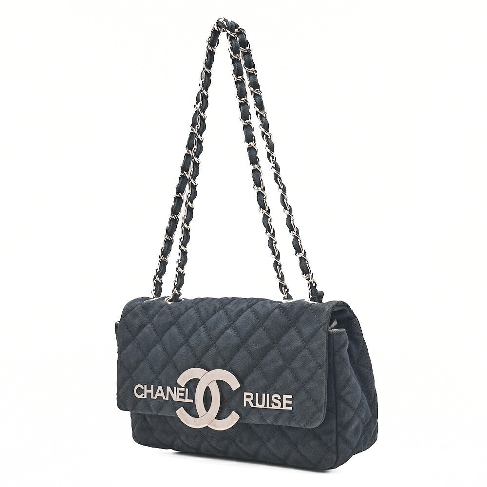 CHANEL Cruise Line Big Coco Mark Chain Shoulder Canvas Navy Silver-Tone Hardware, Pre-Owned