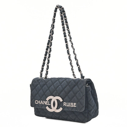 CHANEL Cruise Line Big Coco Mark Chain Shoulder Canvas Navy Silver-Tone Hardware, Pre-Owned