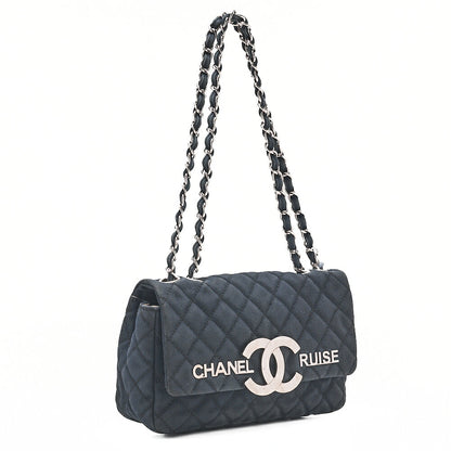 CHANEL Cruise Line Big Coco Mark Chain Shoulder Canvas Navy Silver-Tone Hardware, Pre-Owned