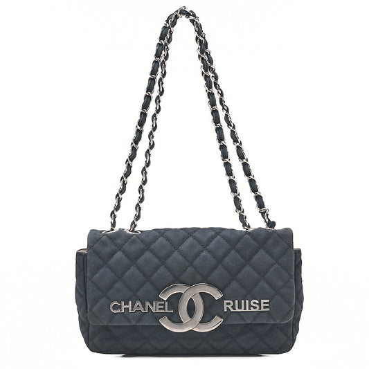 CHANEL Cruise Line Big Coco Mark Chain Shoulder Canvas Navy Silver-Tone Hardware, Pre-Owned