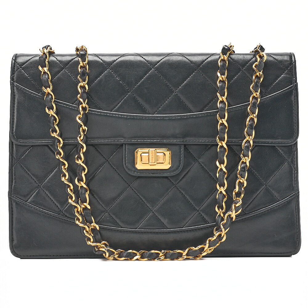 CHANEL  Matlasse  2.55 Lock Chain Shoulder Single Lambskin Black Gold-Tone Hardware, Pre-Owned