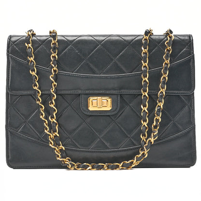 CHANEL  Matlasse  2.55 Lock Chain Shoulder Single Lambskin Black Gold-Tone Hardware, Pre-Owned