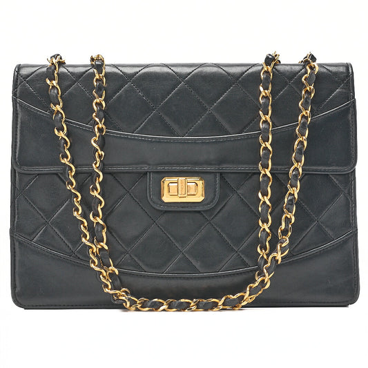 CHANEL  Matlasse  2.55 Lock Chain Shoulder Single Lambskin Black Gold-Tone Hardware, Pre-Owned