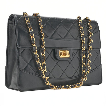CHANEL  Matlasse  2.55 Lock Chain Shoulder Single Lambskin Black Gold-Tone Hardware, Pre-Owned