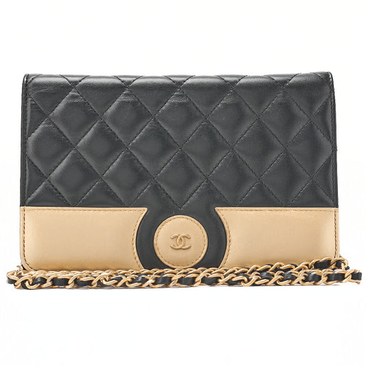 CHANEL Matlasse Cocomark Chain Wallet Lambskin Black x Gold Gold-Tone Hardware, Pre-Owned