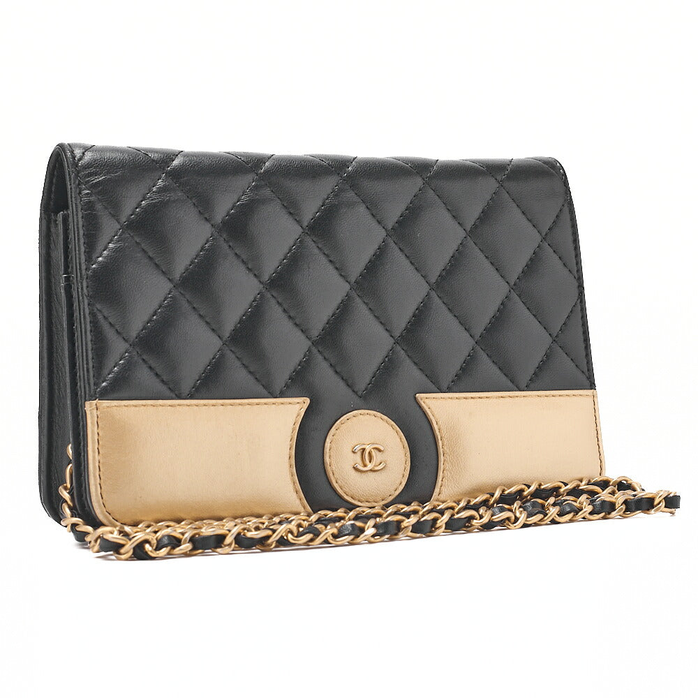 CHANEL Matlasse Cocomark Chain Wallet Lambskin Black x Gold Gold-Tone Hardware, Pre-Owned