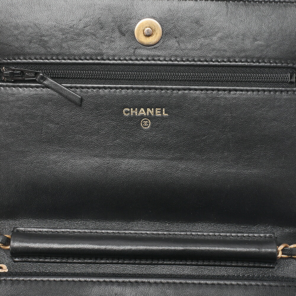 CHANEL Matlasse Cocomark Chain Wallet Lambskin Black x Gold Gold-Tone Hardware, Pre-Owned