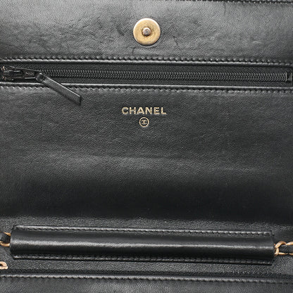 CHANEL Matlasse Cocomark Chain Wallet Lambskin Black x Gold Gold-Tone Hardware, Pre-Owned