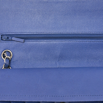 CHANEL V-Stitch Double Flap Chain Shoulder Bag Caviar Skin Blue Silver-Tone Hardware, Pre-Owned