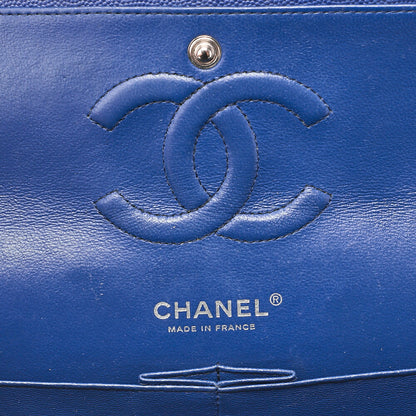 CHANEL V-Stitch Double Flap Chain Shoulder Bag Caviar Skin Blue Silver-Tone Hardware, Pre-Owned