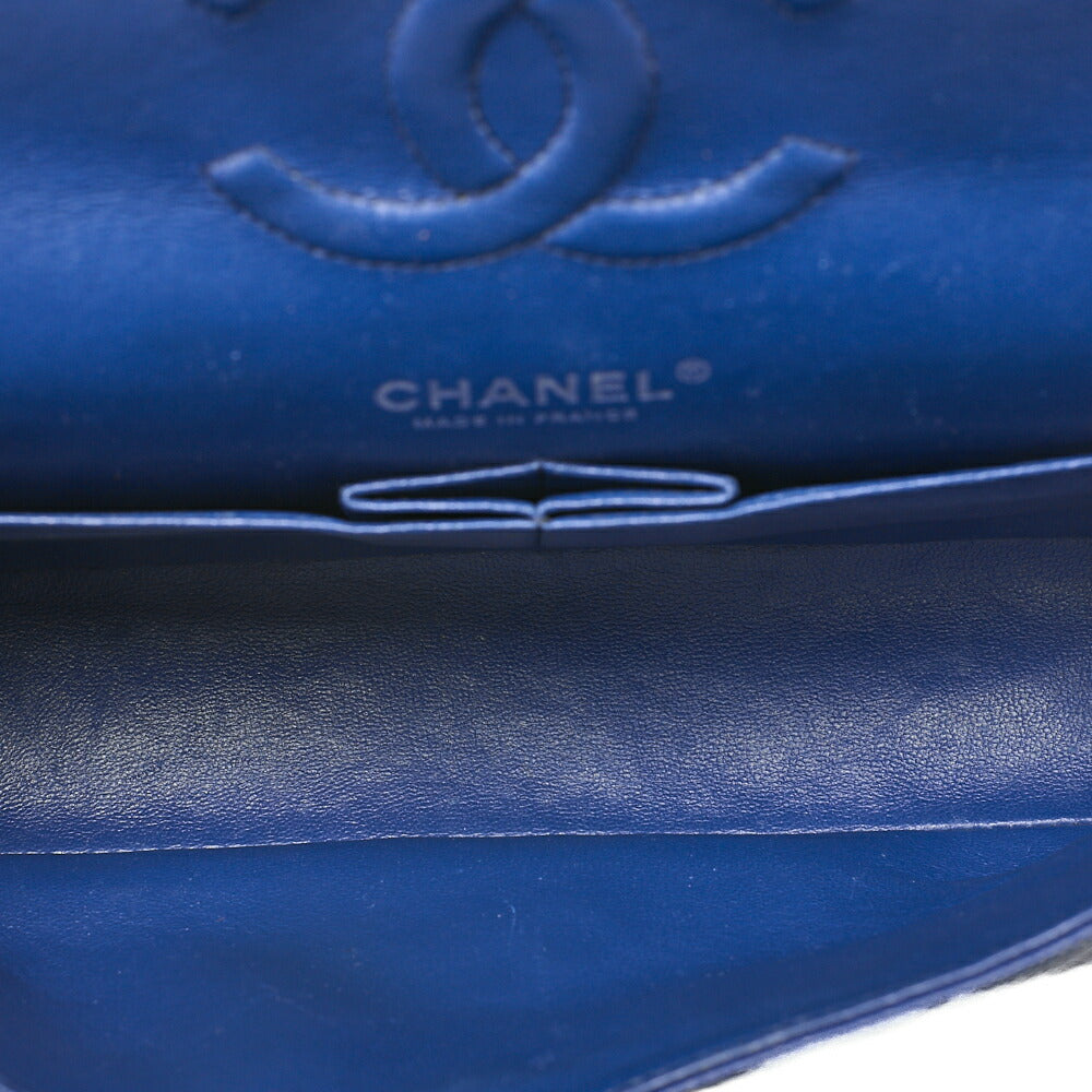 CHANEL V-Stitch Double Flap Chain Shoulder Bag Caviar Skin Blue Silver-Tone Hardware, Pre-Owned