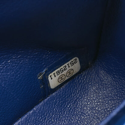 CHANEL V-Stitch Double Flap Chain Shoulder Bag Caviar Skin Blue Silver-Tone Hardware, Pre-Owned