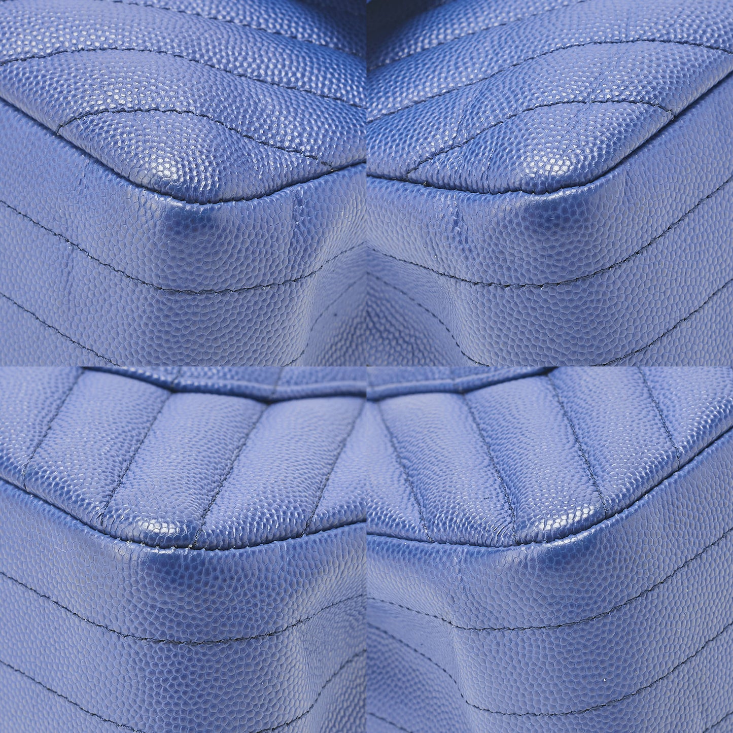 CHANEL V-Stitch Double Flap Chain Shoulder Bag Caviar Skin Blue Silver-Tone Hardware, Pre-Owned