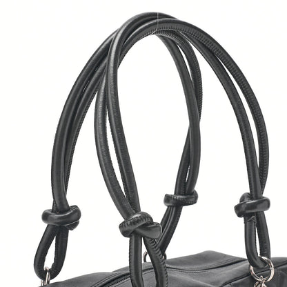 CHANEL Cambon Line Matlasse Handbag Calf Leather x Enamel Black Silver-Tone Hardware, Pre-Owned
