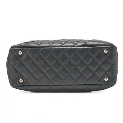 CHANEL Cambon Line Matlasse Handbag Calf Leather x Enamel Black Silver-Tone Hardware, Pre-Owned
