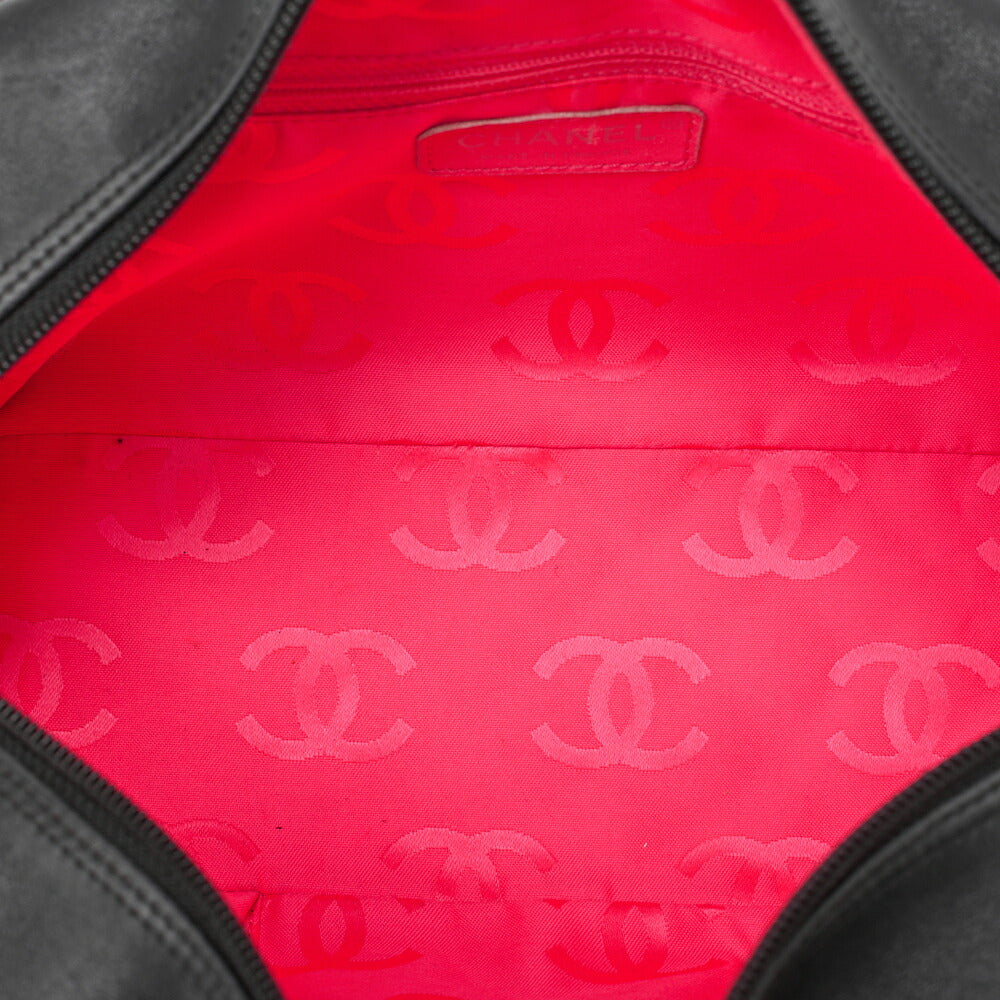CHANEL Cambon Line Matlasse Handbag Calf Leather x Enamel Black Silver-Tone Hardware, Pre-Owned