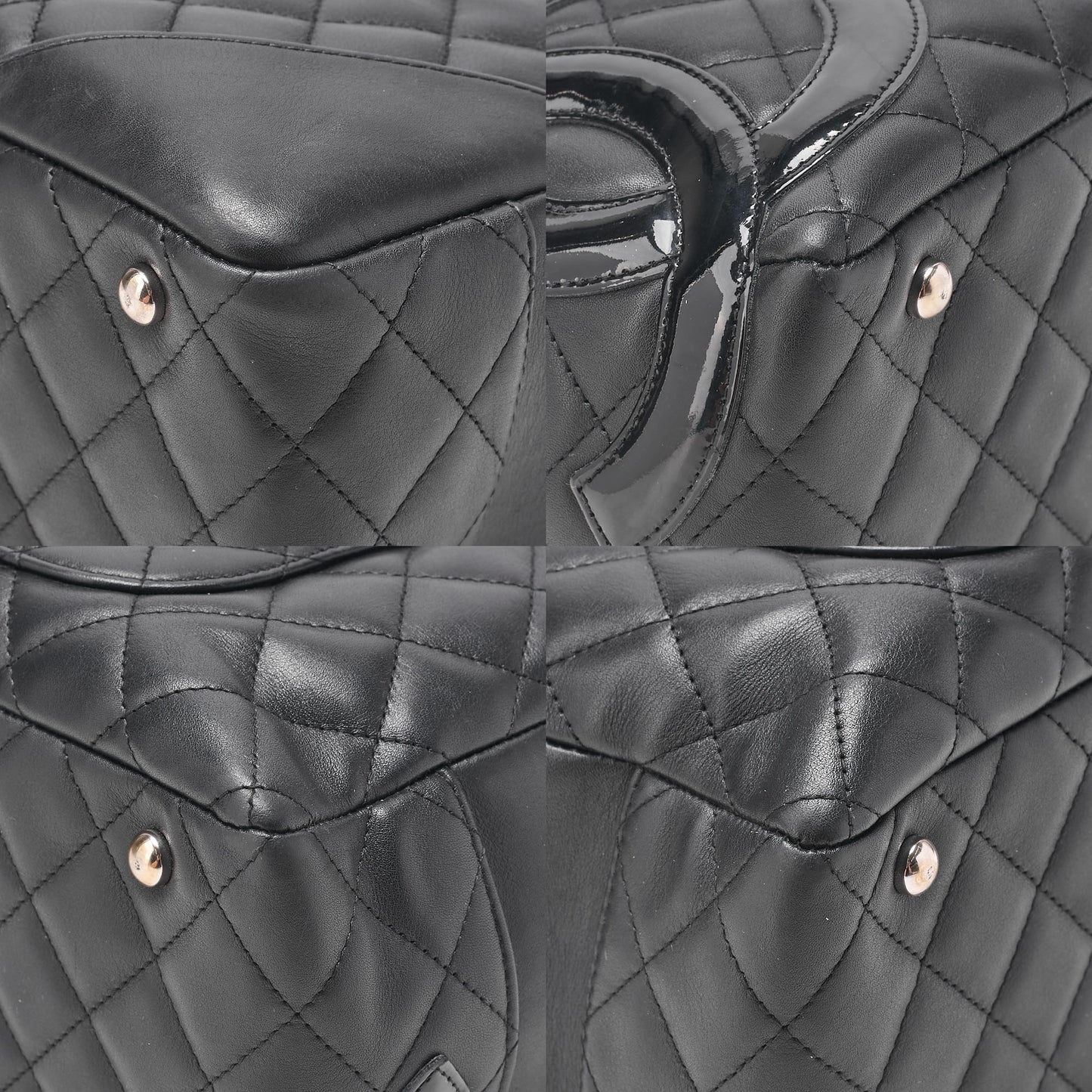 CHANEL Cambon Line Matlasse Handbag Calf Leather x Enamel Black Silver-Tone Hardware, Pre-Owned