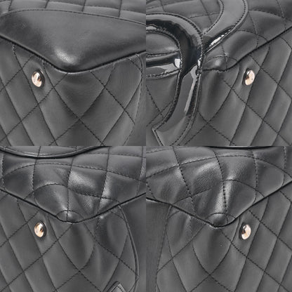 CHANEL Cambon Line Matlasse Handbag Calf Leather x Enamel Black Silver-Tone Hardware, Pre-Owned