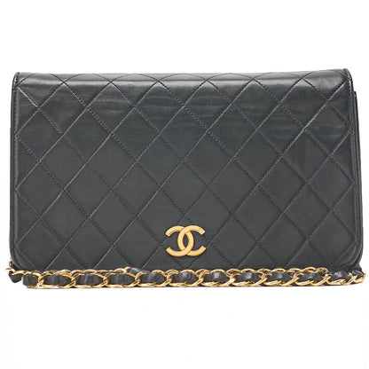 CHANEL Matlasse Full Flap Chain Shoulder Lambskin Black Gold-Tone Hardware, Pre-Owned