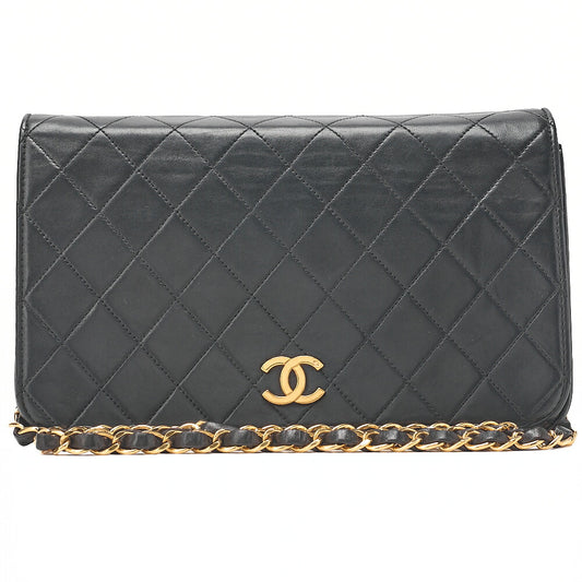 CHANEL Matlasse Full Flap Chain Shoulder Lambskin Black Gold-Tone Hardware, Pre-Owned