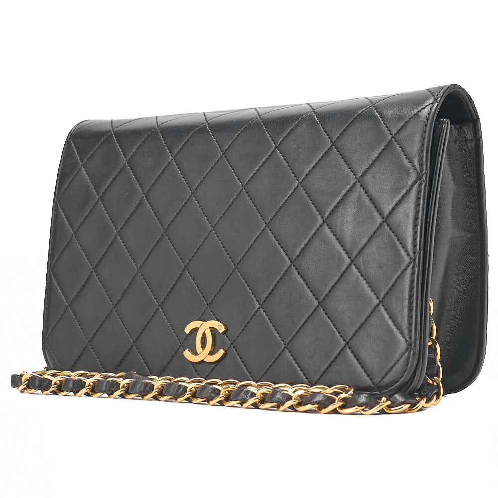 CHANEL Matlasse Full Flap Chain Shoulder Lambskin Black Gold-Tone Hardware, Pre-Owned