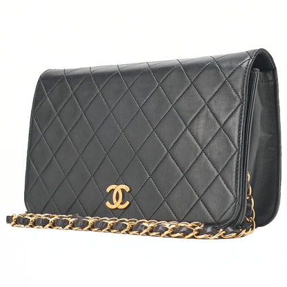 CHANEL Matlasse Full Flap Chain Shoulder Lambskin Black Gold-Tone Hardware, Pre-Owned