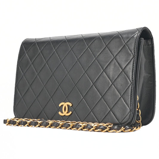 CHANEL Matlasse Full Flap Chain Shoulder Lambskin Black Gold-Tone Hardware, Pre-Owned
