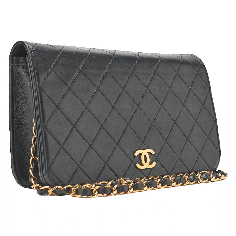 CHANEL Matlasse Full Flap Chain Shoulder Lambskin Black Gold-Tone Hardware, Pre-Owned