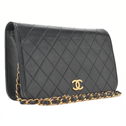 CHANEL Matlasse Full Flap Chain Shoulder Lambskin Black Gold-Tone Hardware, Pre-Owned