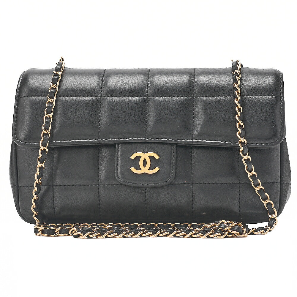 CHANEL シャネル チョコバーステッチ シングル フラップ チェーンショルダー ラムスキン 黒 ゴールド金具 中古
