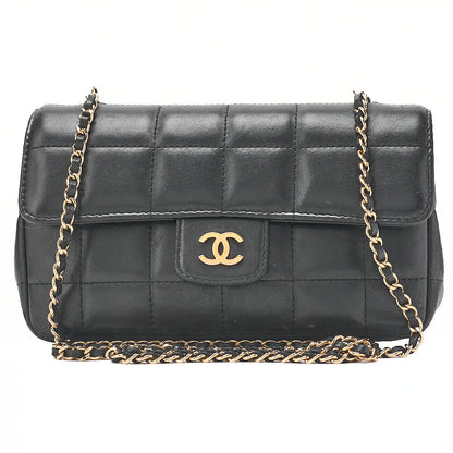 CHANEL シャネル チョコバーステッチ シングル フラップ チェーンショルダー ラムスキン 黒 ゴールド金具 中古