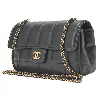 CHANEL シャネル チョコバーステッチ シングル フラップ チェーンショルダー ラムスキン 黒 ゴールド金具 中古