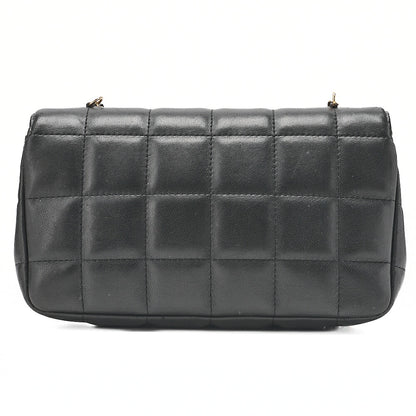 CHANEL シャネル チョコバーステッチ シングル フラップ チェーンショルダー ラムスキン 黒 ゴールド金具 中古
