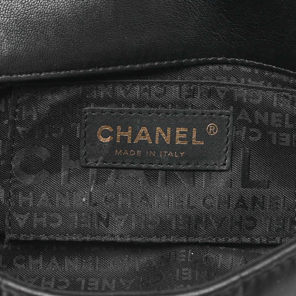 CHANEL シャネル チョコバーステッチ シングル フラップ チェーンショルダー ラムスキン 黒 ゴールド金具 中古