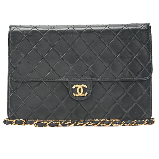 CHANEL Matlasse Push Lock Chain Shoulder Lambskin Black Gold-Tone Hardware, Pre-Owned
